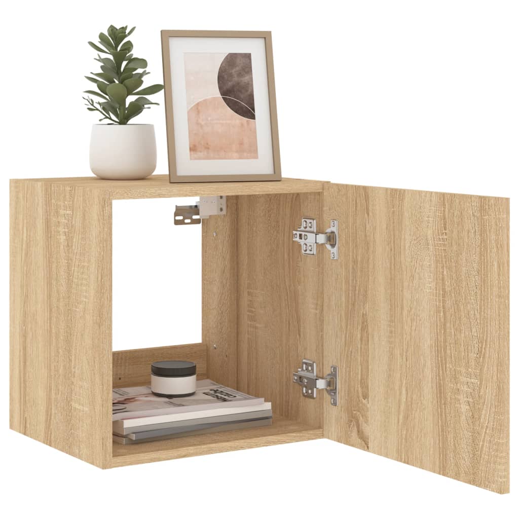 vidaXL TV Wall Cabinet with LED Lights Sonoma Oak 40.5x35x40 cm