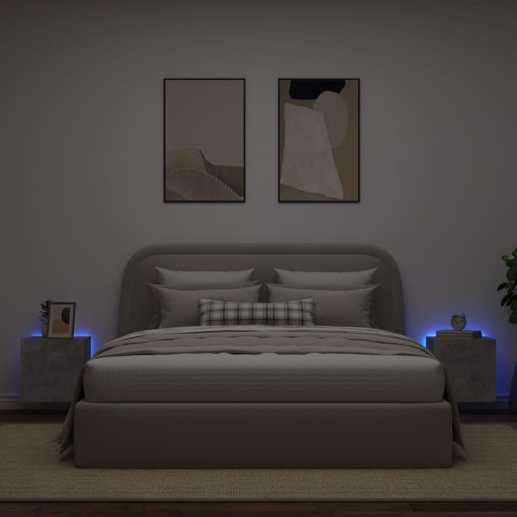 vidaXL TV Wall Cabinets with LED Lights 2 pcs Concrete Grey 40.5x35x40 cm