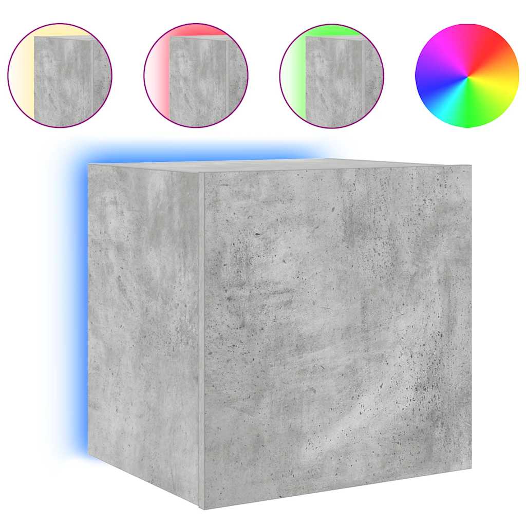 vidaXL TV Wall Cabinets with LED Lights 2 pcs Concrete Grey 40.5x35x40 cm