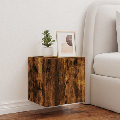 vidaXL TV Wall Cabinet with LED Lights Smoked Oak 40.5x35x40 cm