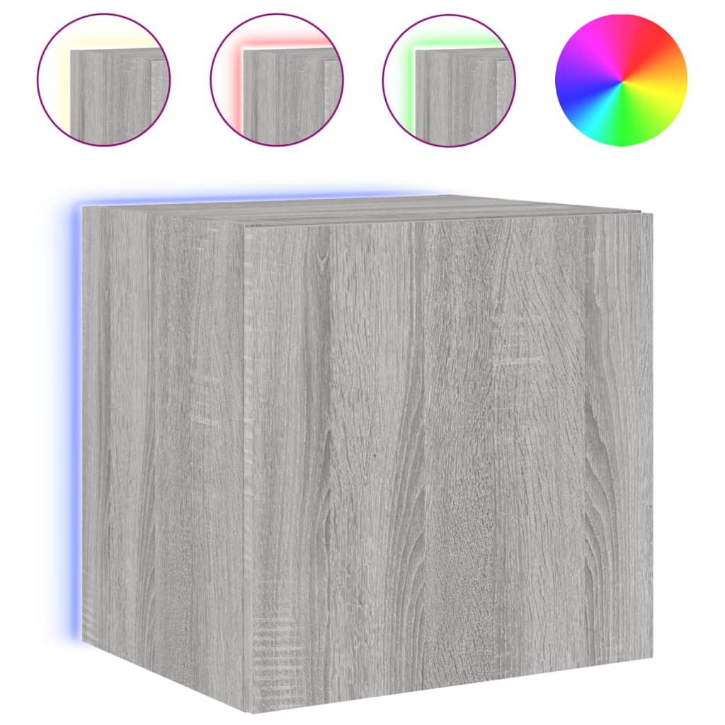 vidaXL TV Wall Cabinet with LED Lights Grey Sonoma 40.5x35x40 cm