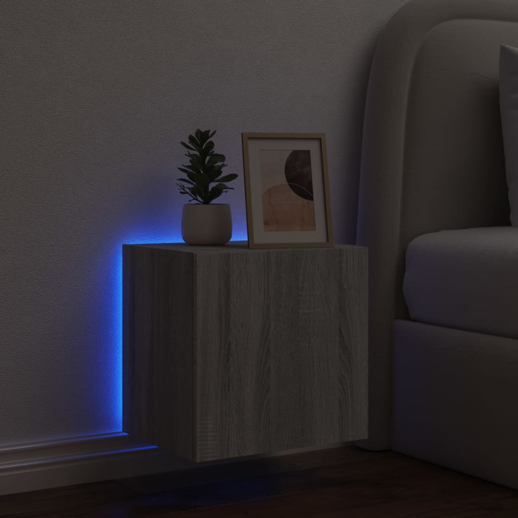 vidaXL TV Wall Cabinet with LED Lights Grey Sonoma 40.5x35x40 cm