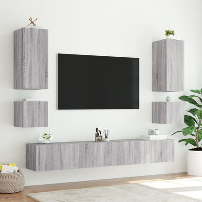 vidaXL TV Wall Cabinet with LED Lights Grey Sonoma 40.5x35x40 cm