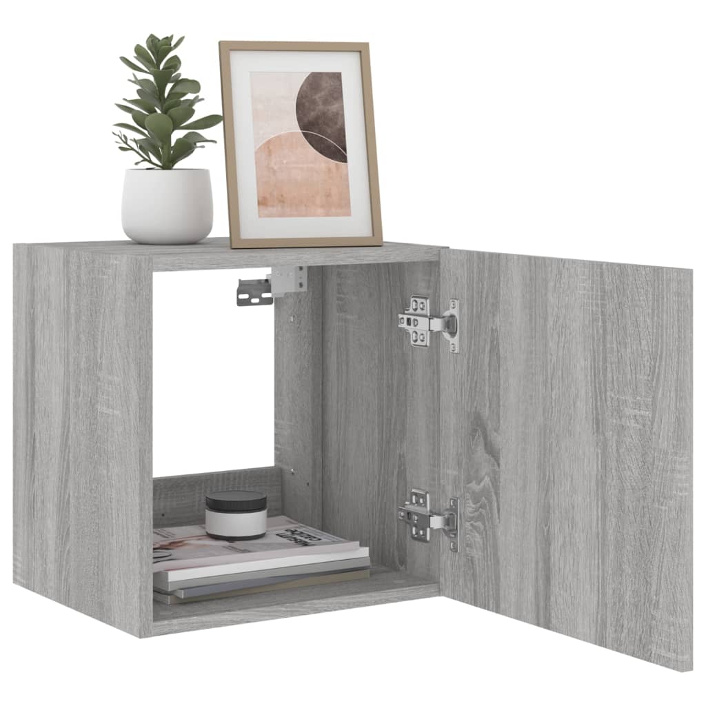 vidaXL TV Wall Cabinet with LED Lights Grey Sonoma 40.5x35x40 cm