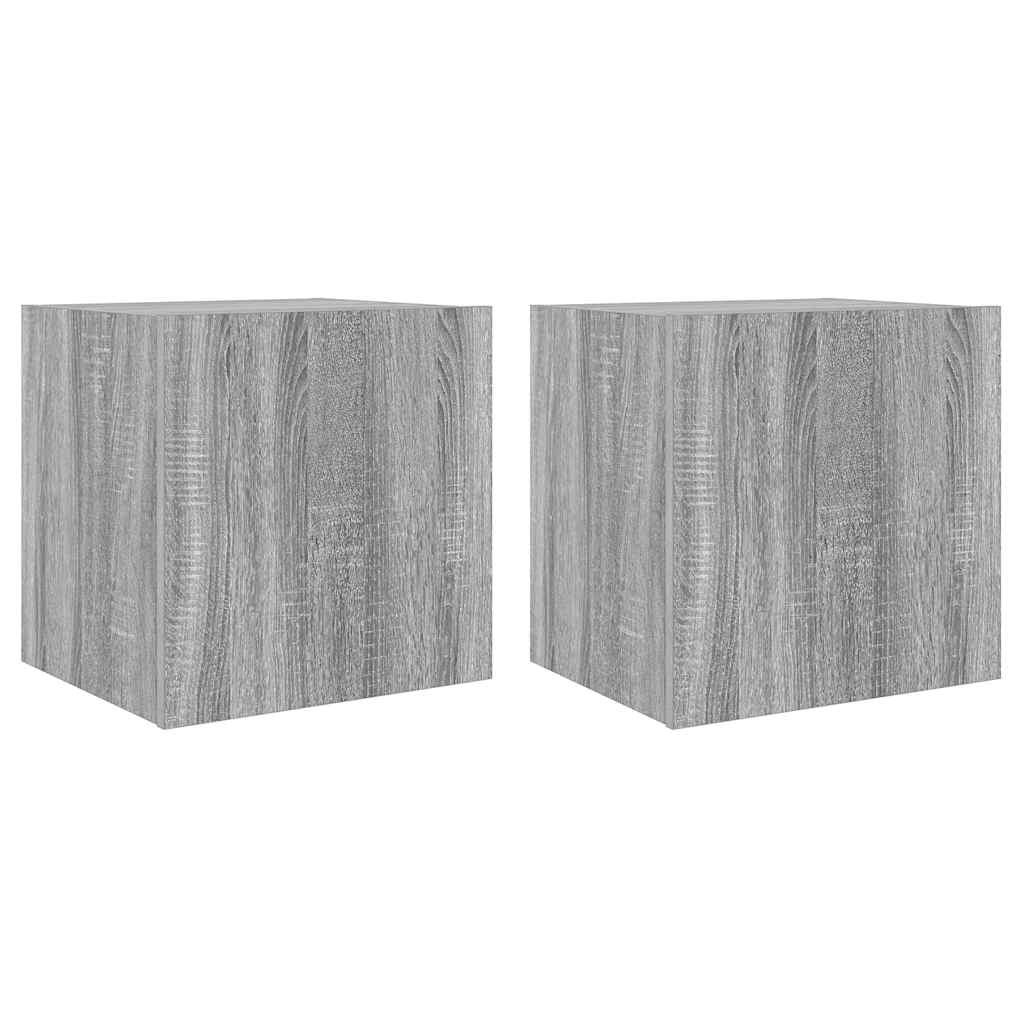 vidaXL TV Wall Cabinets with LED Lights 2 pcs Grey Sonoma 40.5x35x40 cm