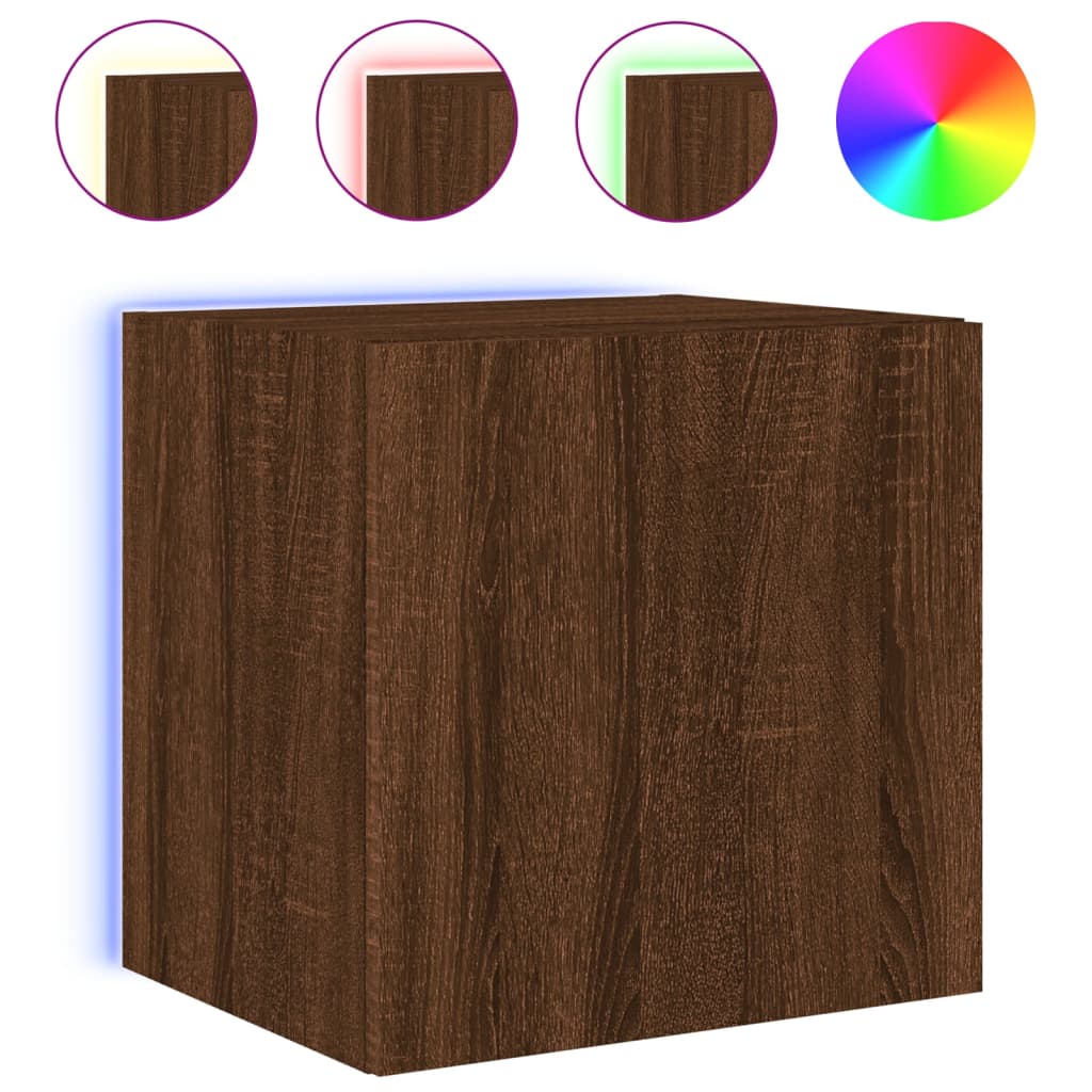vidaXL TV Wall Cabinet with LED Lights Brown Oak 40.5x35x40 cm