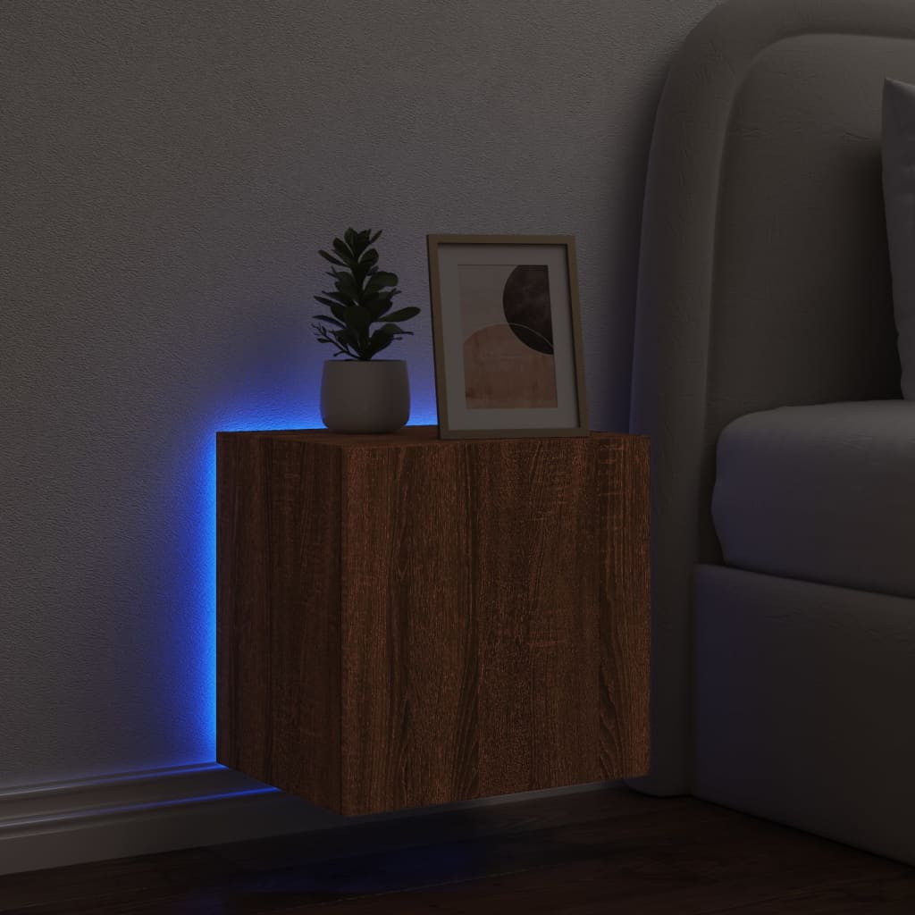 vidaXL TV Wall Cabinet with LED Lights Brown Oak 40.5x35x40 cm