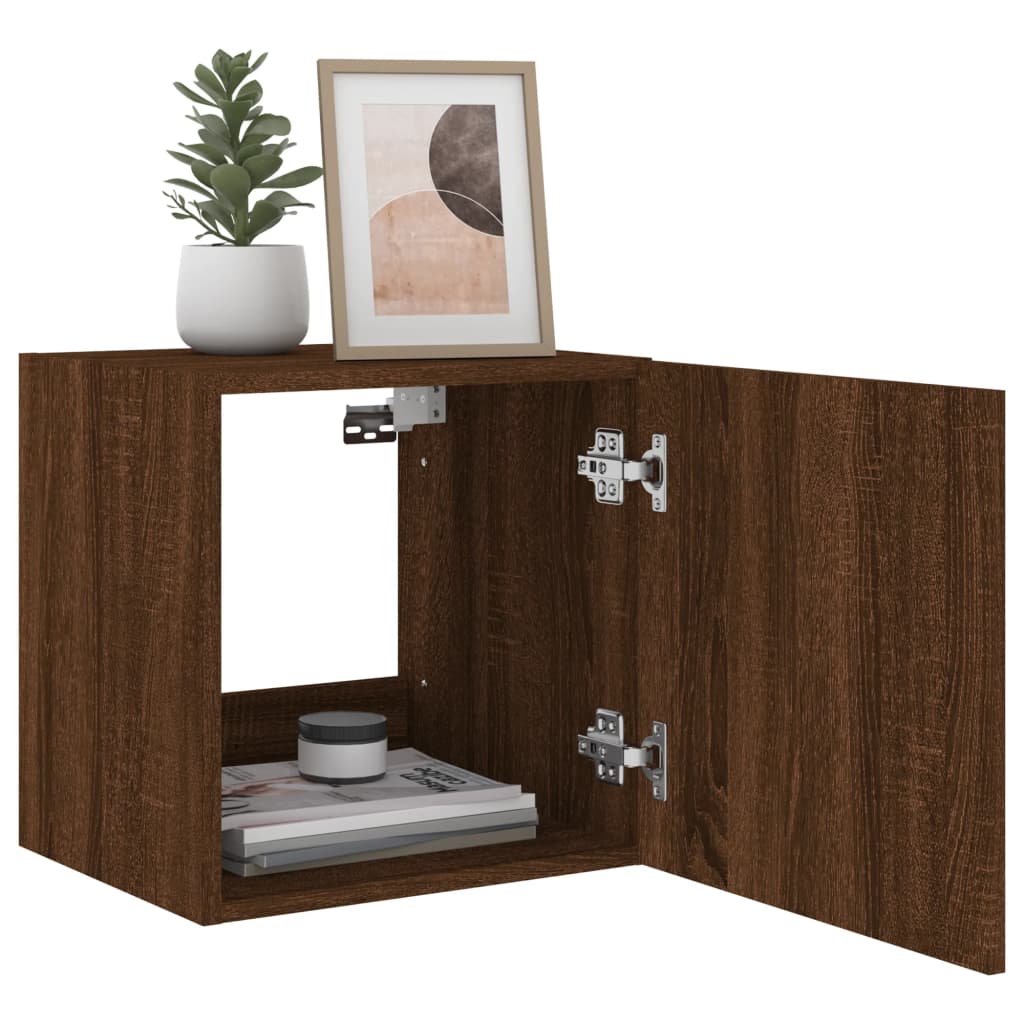 vidaXL TV Wall Cabinet with LED Lights Brown Oak 40.5x35x40 cm