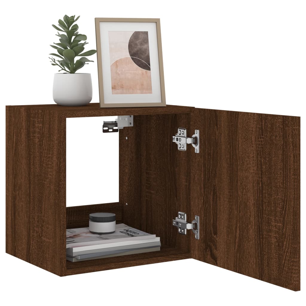 vidaXL TV Wall Cabinets with LED Lights 2 pcs Brown Oak 40.5x35x40 cm