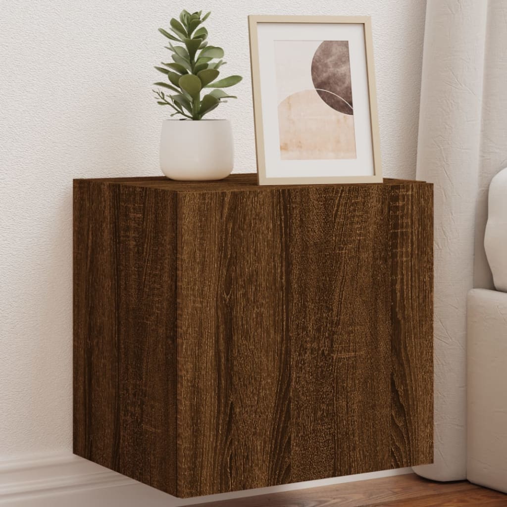 vidaXL TV Wall Cabinets with LED Lights 2 pcs Brown Oak 40.5x35x40 cm