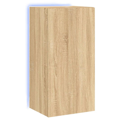 vidaXL TV Wall Cabinet with LED Lights Sonoma Oak 40.5x35x80 cm
