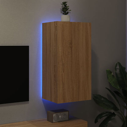 vidaXL TV Wall Cabinet with LED Lights Sonoma Oak 40.5x35x80 cm