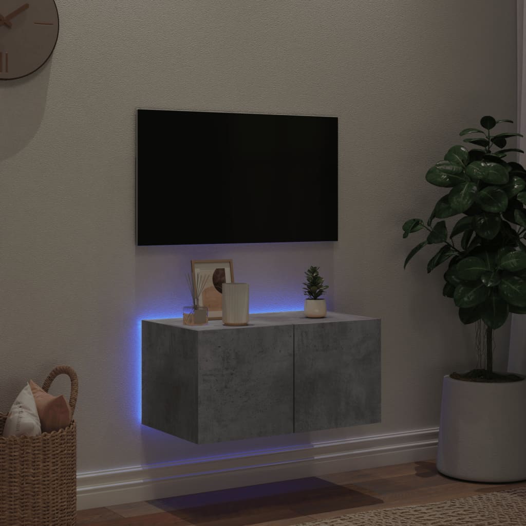 vidaXL TV Wall Cabinet with LED Lights Concrete Grey 60x35x31 cm