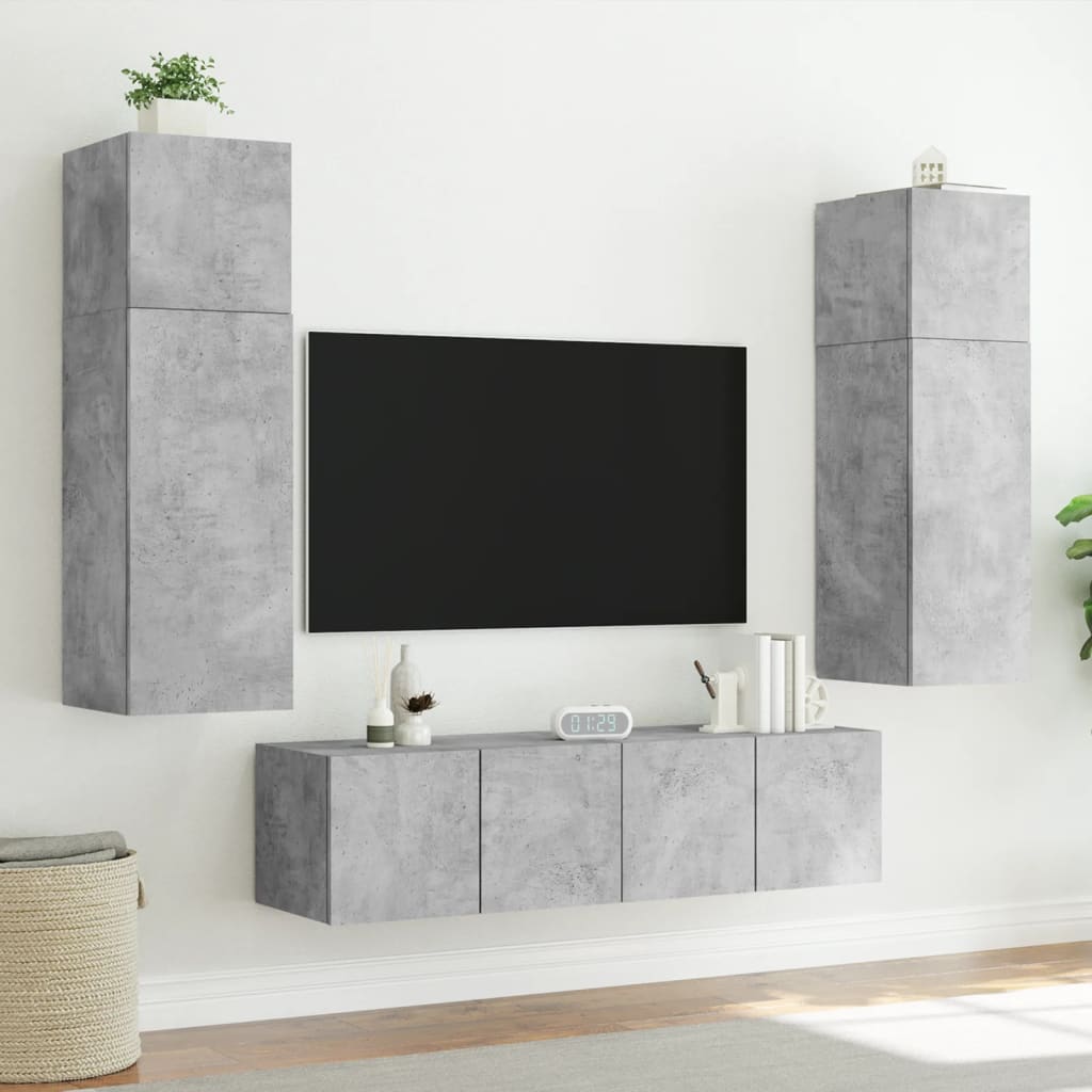 vidaXL TV Wall Cabinet with LED Lights Concrete Grey 60x35x31 cm