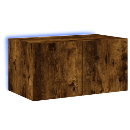 vidaXL TV Wall Cabinet with LED Lights Smoked Oak 60x35x31 cm