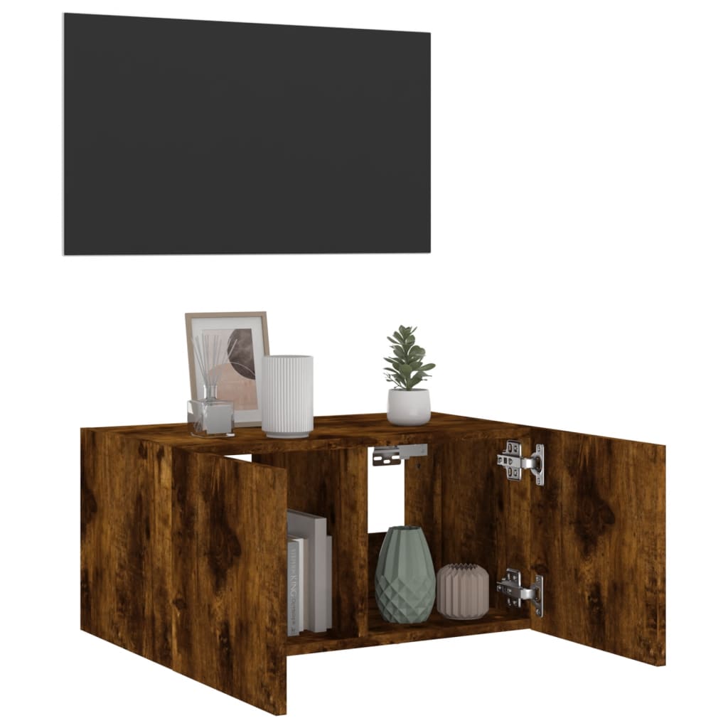 vidaXL TV Wall Cabinet with LED Lights Smoked Oak 60x35x31 cm