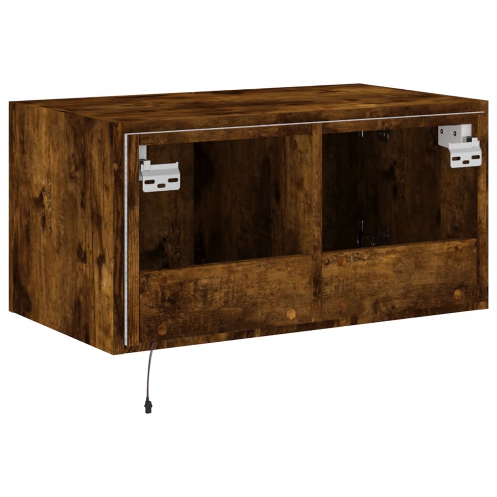 vidaXL TV Wall Cabinet with LED Lights Smoked Oak 60x35x31 cm