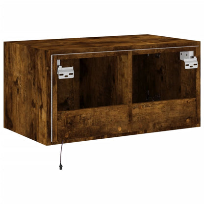 vidaXL TV Wall Cabinet with LED Lights Smoked Oak 60x35x31 cm
