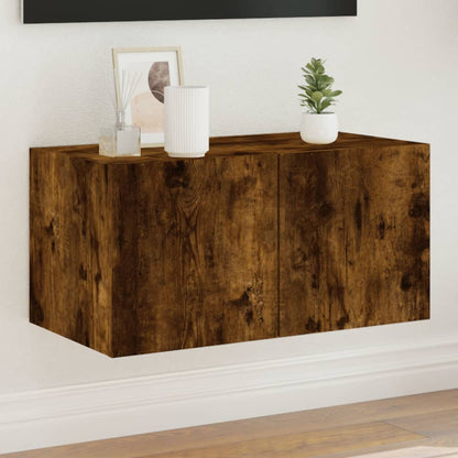 vidaXL TV Wall Cabinet with LED Lights Smoked Oak 60x35x31 cm
