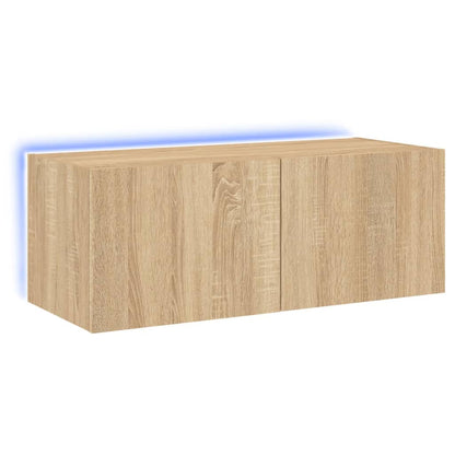 vidaXL TV Wall Cabinet with LED Lights Sonoma Oak 80x35x31 cm
