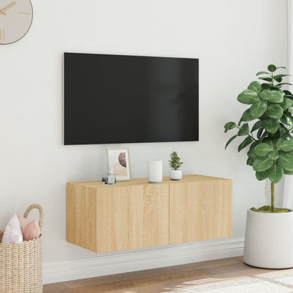 vidaXL TV Wall Cabinet with LED Lights Sonoma Oak 80x35x31 cm