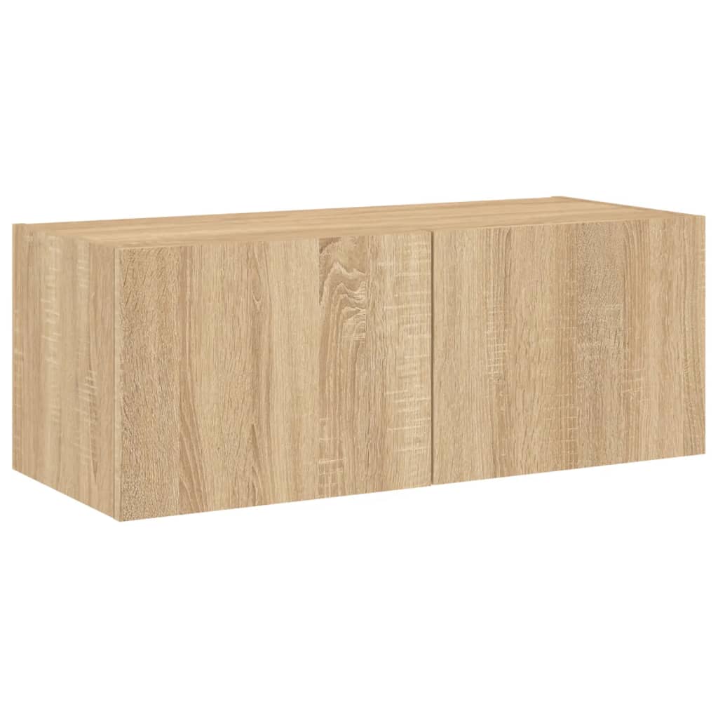 vidaXL TV Wall Cabinet with LED Lights Sonoma Oak 80x35x31 cm
