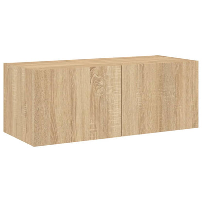 vidaXL TV Wall Cabinet with LED Lights Sonoma Oak 80x35x31 cm
