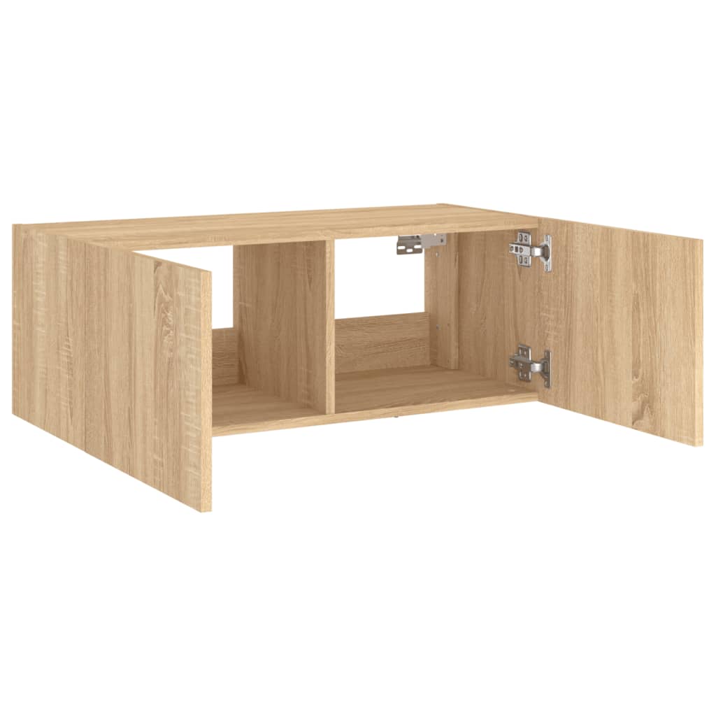 vidaXL TV Wall Cabinet with LED Lights Sonoma Oak 80x35x31 cm
