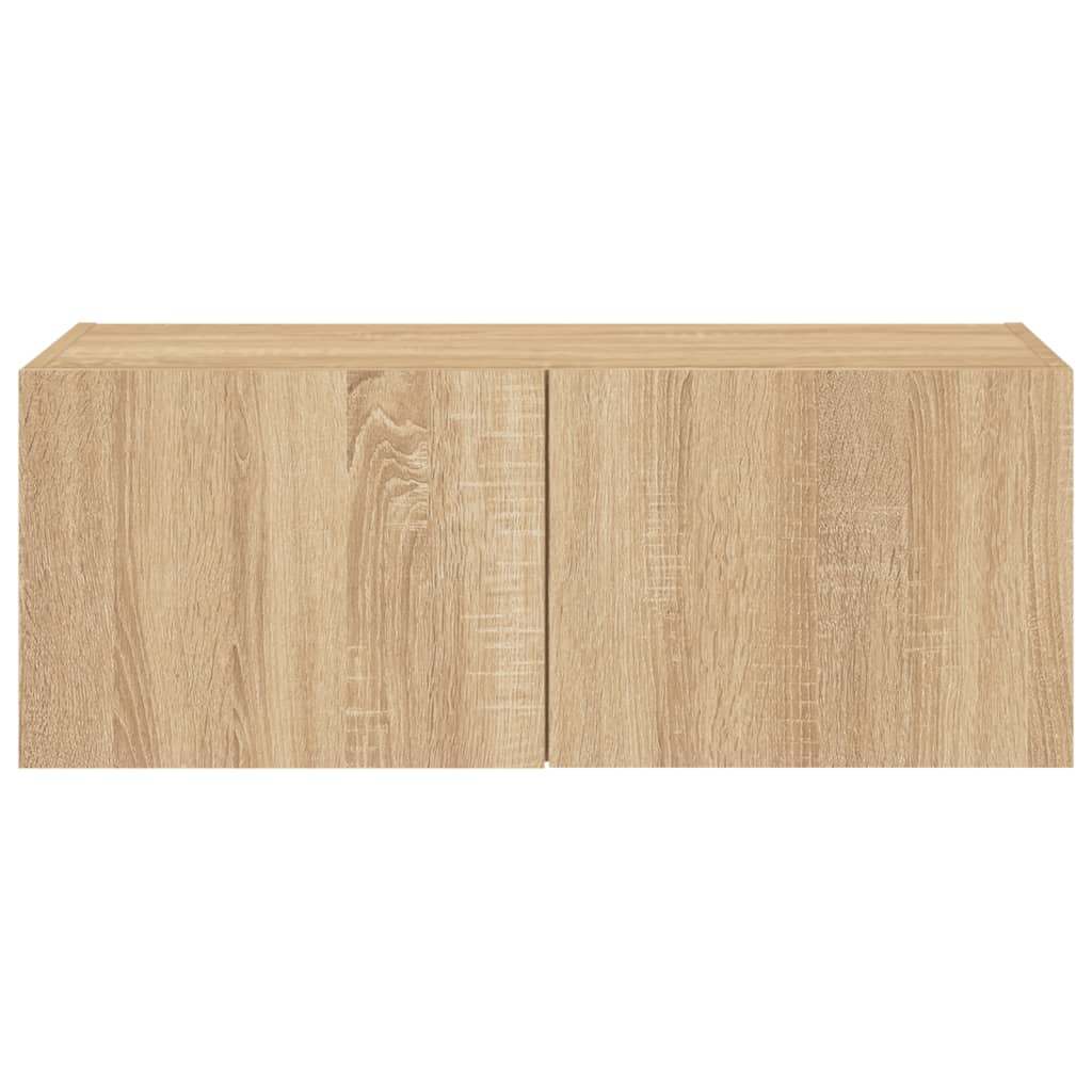 vidaXL TV Wall Cabinet with LED Lights Sonoma Oak 80x35x31 cm