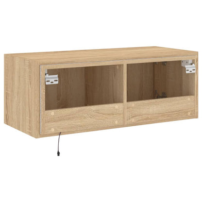 vidaXL TV Wall Cabinet with LED Lights Sonoma Oak 80x35x31 cm