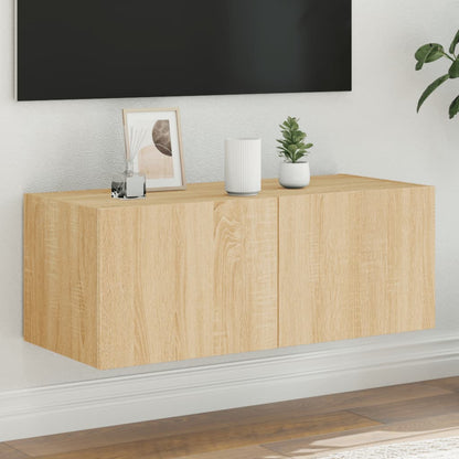 vidaXL TV Wall Cabinet with LED Lights Sonoma Oak 80x35x31 cm
