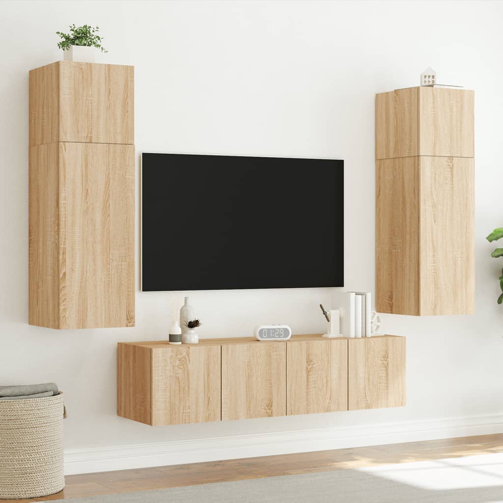vidaXL TV Wall Cabinets with LED Lights 2 pcs Sonoma Oak 80x35x31 cm