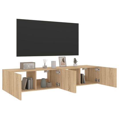 vidaXL TV Wall Cabinets with LED Lights 2 pcs Sonoma Oak 80x35x31 cm