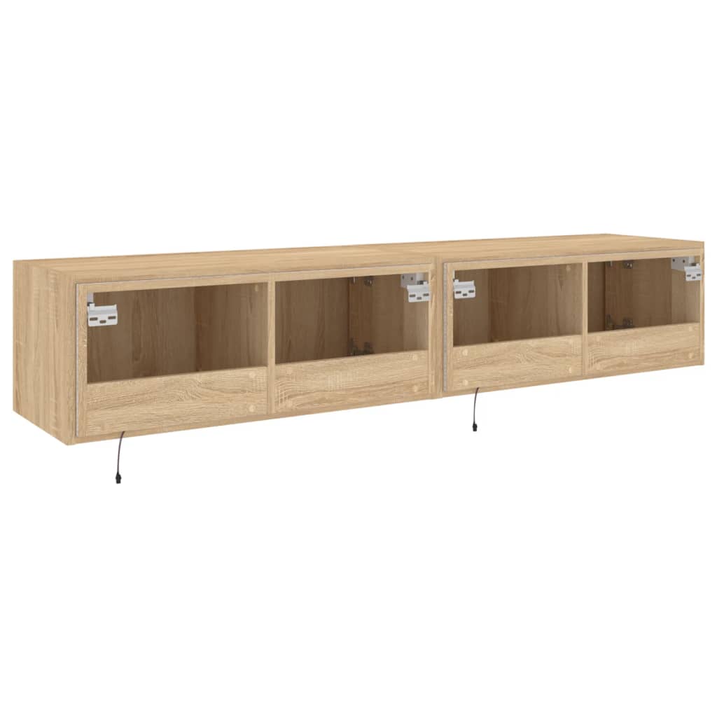 vidaXL TV Wall Cabinets with LED Lights 2 pcs Sonoma Oak 80x35x31 cm