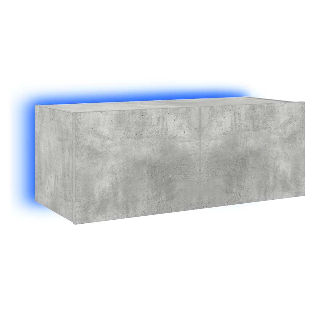 vidaXL TV Wall Cabinet with LED Lights Concrete Grey 80x35x31 cm