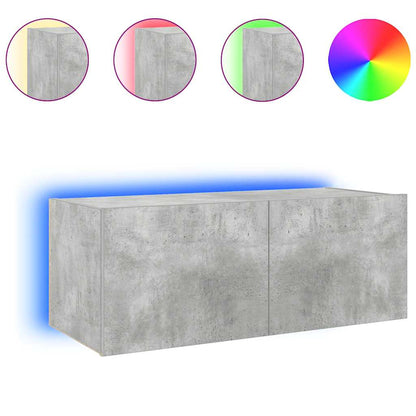 vidaXL TV Wall Cabinet with LED Lights Concrete Grey 80x35x31 cm