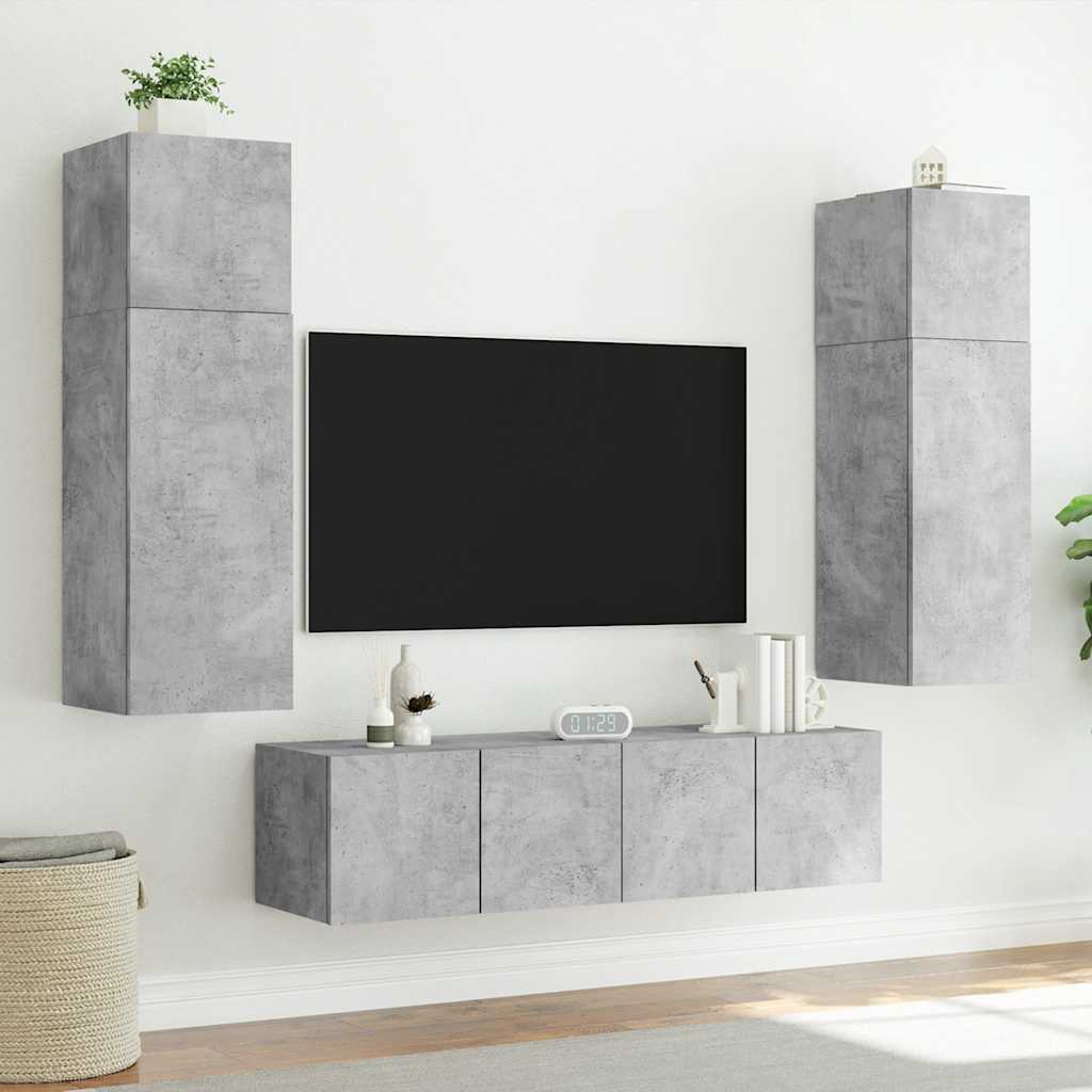 vidaXL TV Wall Cabinet with LED Lights Concrete Grey 80x35x31 cm
