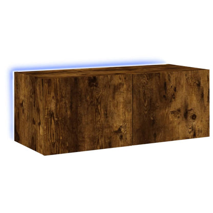 vidaXL TV Wall Cabinet with LED Lights Smoked Oak 80x35x31 cm