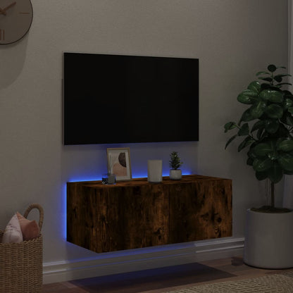 vidaXL TV Wall Cabinet with LED Lights Smoked Oak 80x35x31 cm