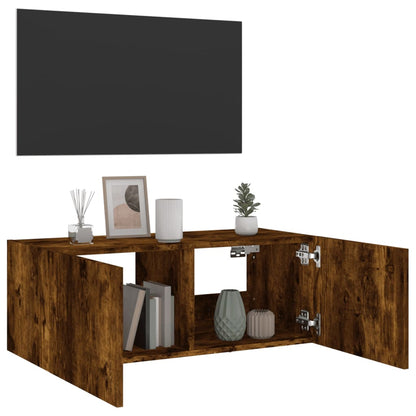 vidaXL TV Wall Cabinet with LED Lights Smoked Oak 80x35x31 cm