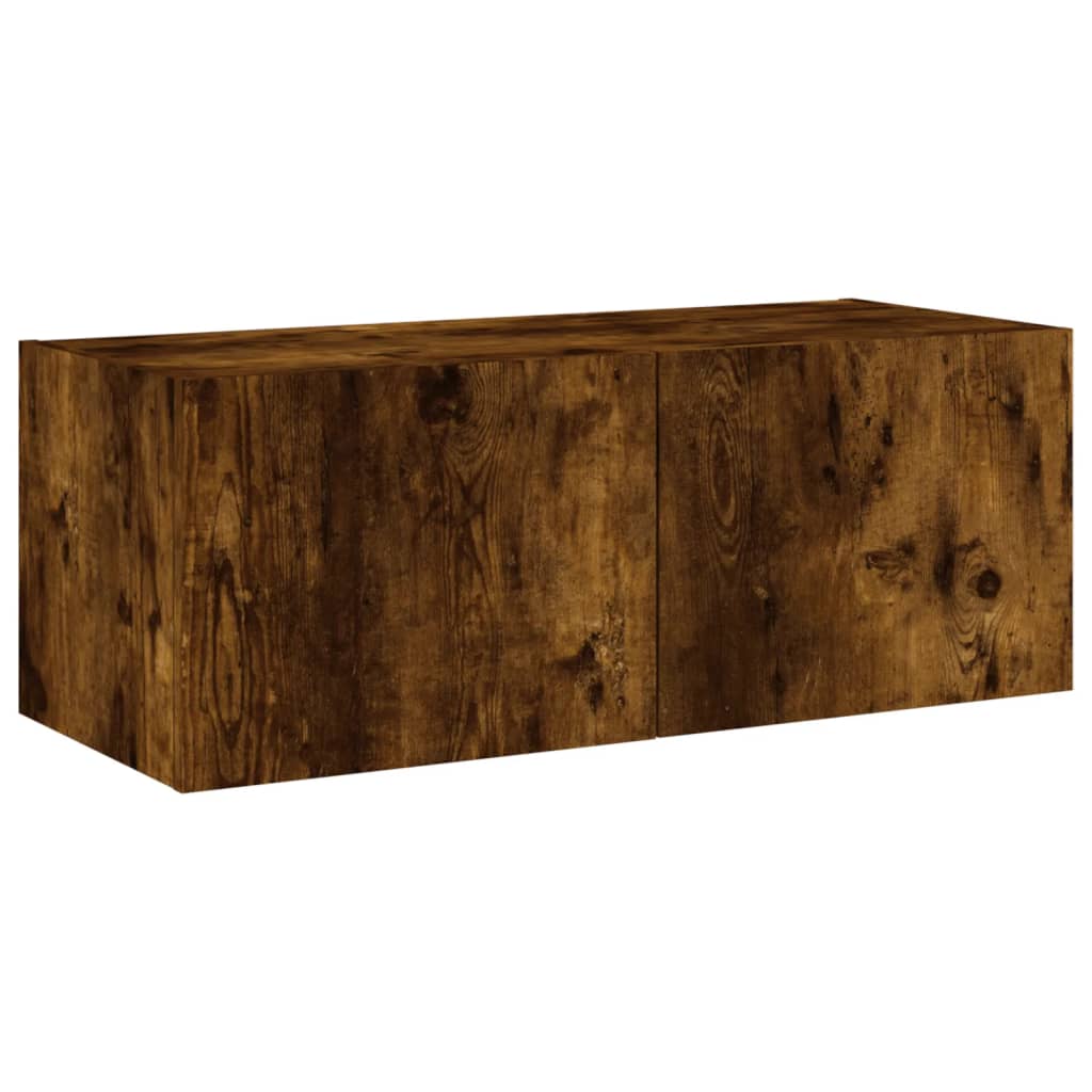 vidaXL TV Wall Cabinet with LED Lights Smoked Oak 80x35x31 cm