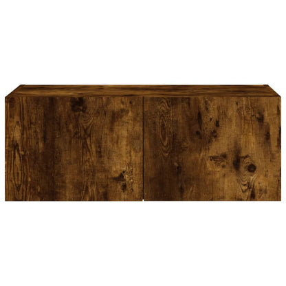 vidaXL TV Wall Cabinet with LED Lights Smoked Oak 80x35x31 cm