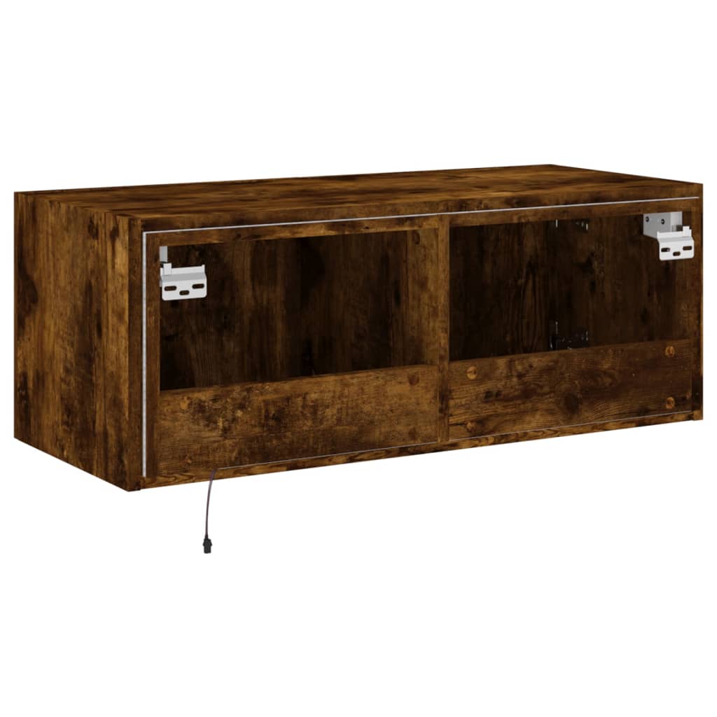 vidaXL TV Wall Cabinet with LED Lights Smoked Oak 80x35x31 cm