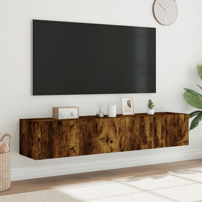 vidaXL TV Wall Cabinets with LED Lights 2 pcs Smoked Oak 80x35x31 cm