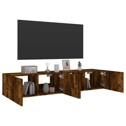 vidaXL TV Wall Cabinets with LED Lights 2 pcs Smoked Oak 80x35x31 cm