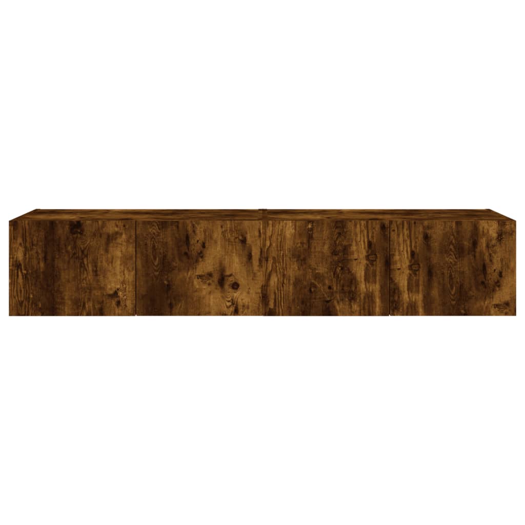 vidaXL TV Wall Cabinets with LED Lights 2 pcs Smoked Oak 80x35x31 cm