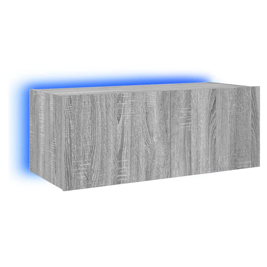 vidaXL TV Wall Cabinet with LED Lights Grey Sonoma 80x35x31 cm