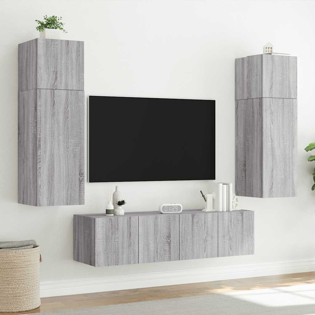 vidaXL TV Wall Cabinet with LED Lights Grey Sonoma 80x35x31 cm