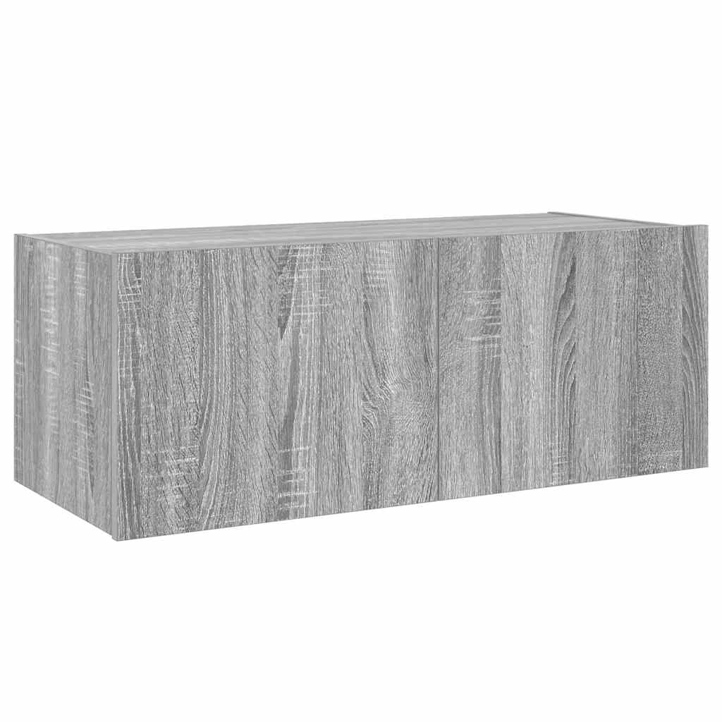 vidaXL TV Wall Cabinet with LED Lights Grey Sonoma 80x35x31 cm