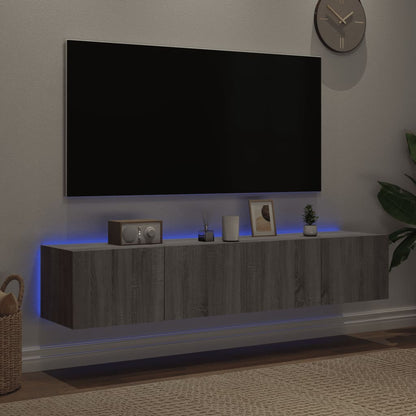 vidaXL TV Wall Cabinets with LED Lights 2 pcs Grey Sonoma 80x35x31 cm